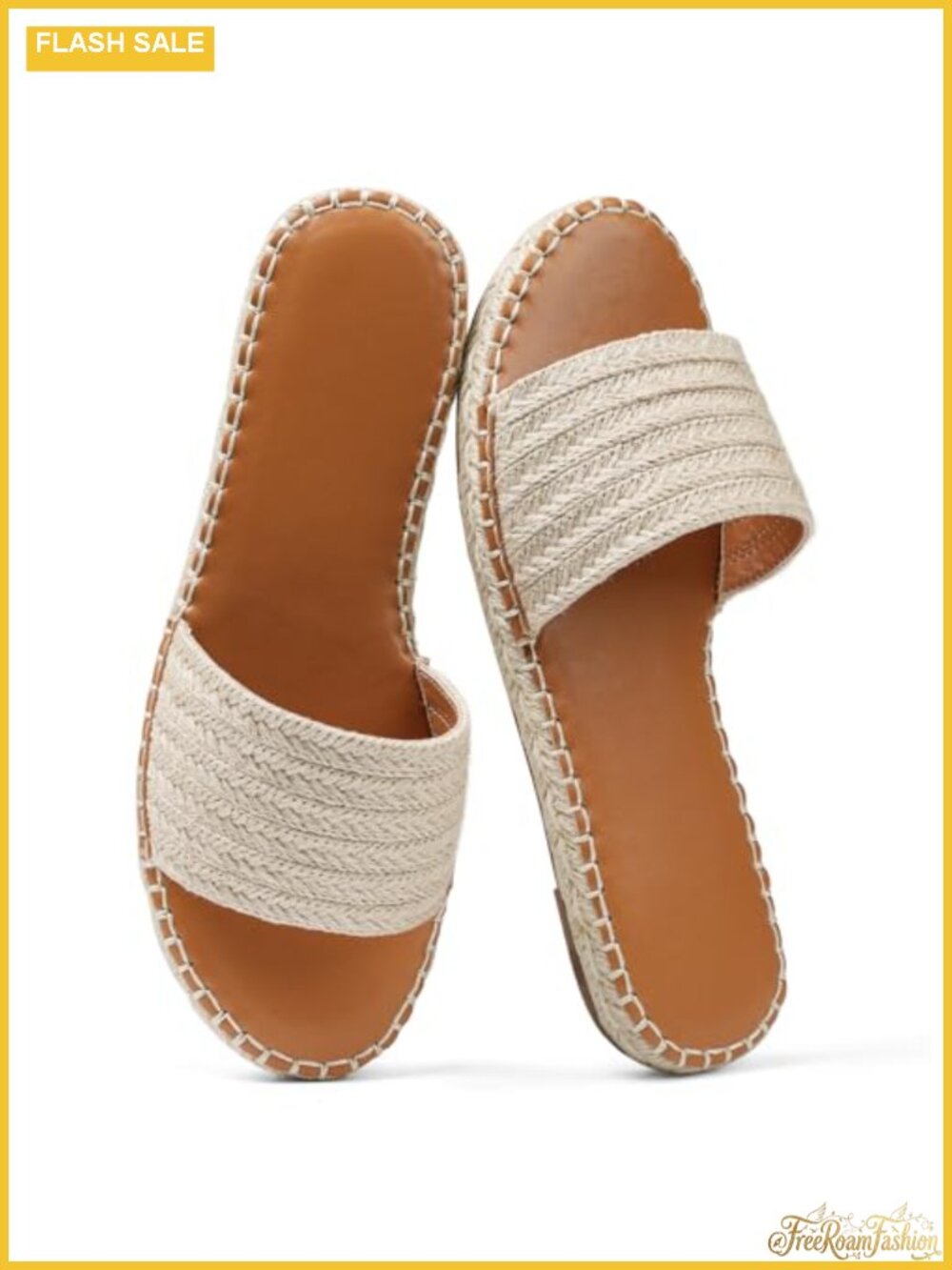 Womens Raffia Flat Sandals Slip On Open Toe Espadrille Slides Summer Beach